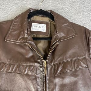 VINTAGE SADDLERY Leather Bomber Jacket Men 40 Full Zip Ribbed Trim Made USA